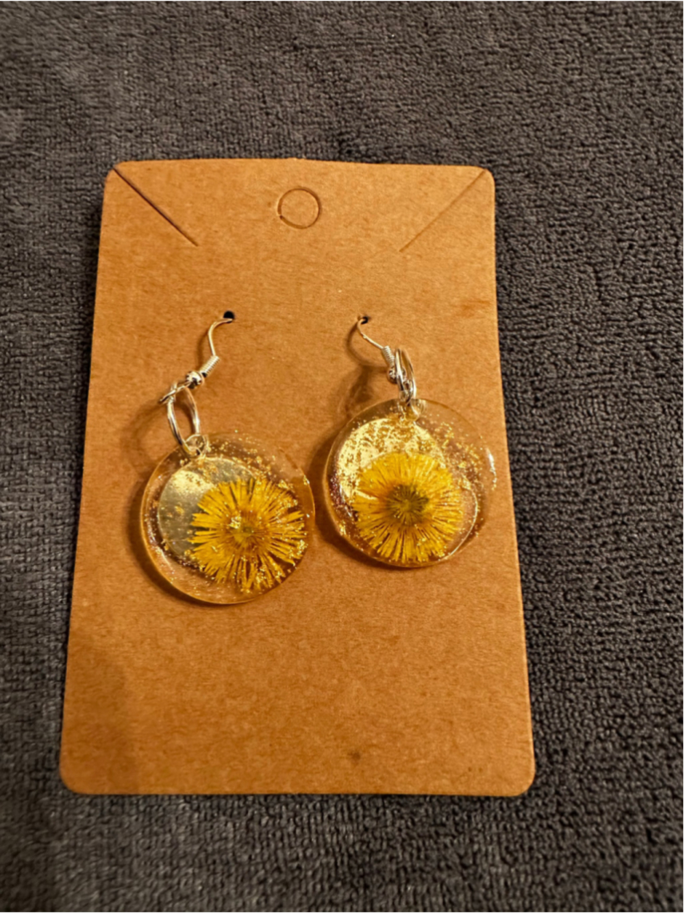 Dragonfly Dandelion Resin Earrings Yellow Silver - Picture 2 of 2